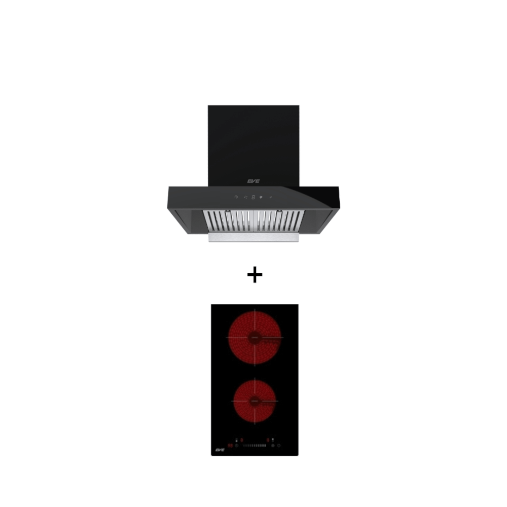 ชุดเซต เตาฝังไฟฟ้าเซรามิค 2 หัว + เครื่องดูดควันแบบติดผนัง EVE HC-LOFTBOX-60 + HB30-2CEM/SC สีดำ ขนาด 60 เซนติเมตร_11